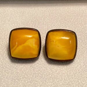 Butterscotch Baltic Amber Stud Earrings in Sterling Silver Bezel setting